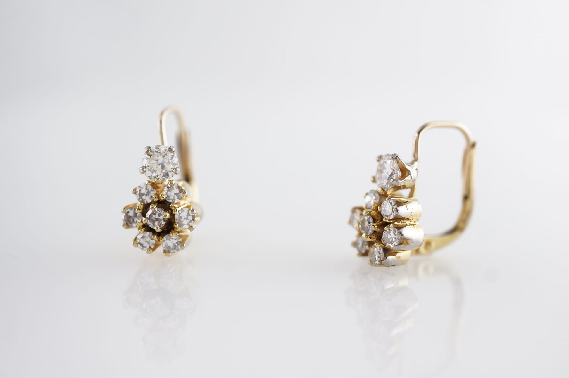 Vintage Diamond Cluster Earrings in 14k White Gold