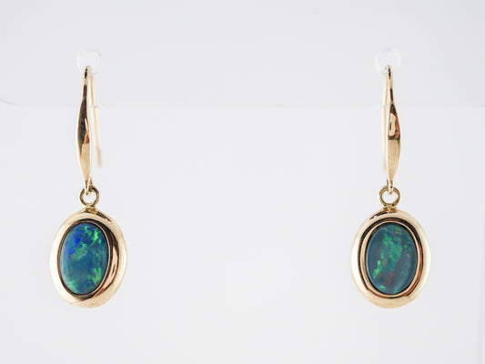 Vintage Earrings Retro 2.00 Cabochon Cut Opals in 14k Yellow Gold