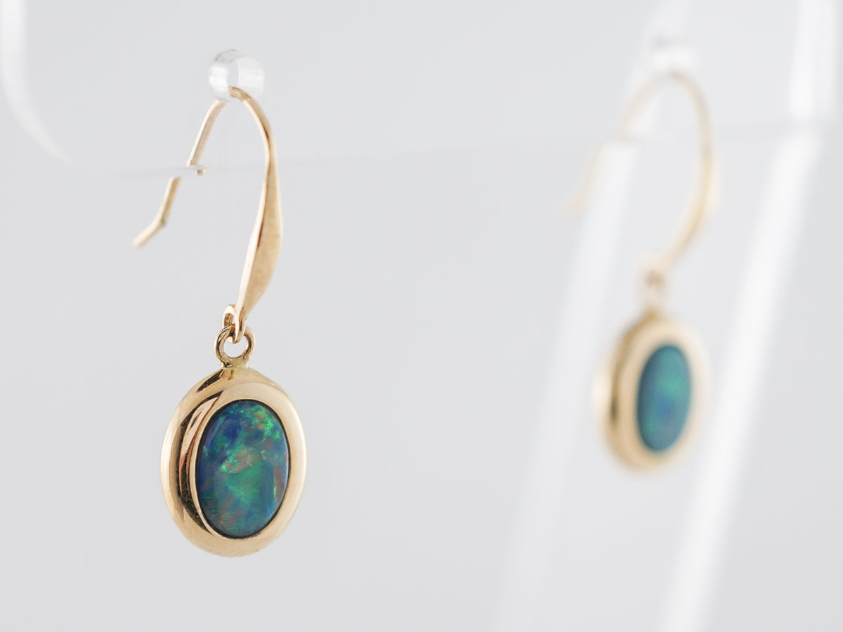 Vintage Earrings Retro 2.00 Cabochon Cut Opals in 14k Yellow Gold