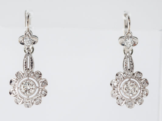 Vintage Earrings Art Deco .70 Round Brilliant Cut Diamond in 18k White Gold