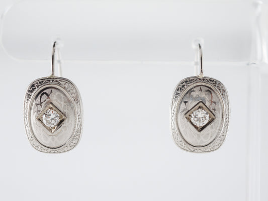 Art Deco Diamond Dangle Earrings in 14k White Gold