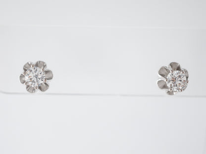 Vintage Earrings Mid-Century .63 Round Brilliant Cut Diamonds in 14k White Gold