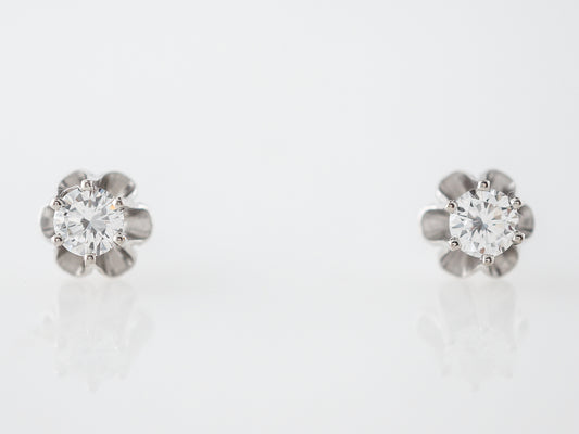 Vintage Earrings Mid-Century .63 Round Brilliant Cut Diamonds in 14k White Gold