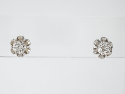 Vintage Earrings Mid-Century .83 Round Brilliant Cut Diamonds in 14k White Gold