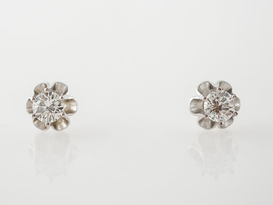 Vintage Earrings Mid-Century .83 Round Brilliant Cut Diamonds in 14k White Gold