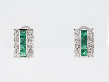Vintage Mid-Century Emerald and Diamond Earrings in White Gold