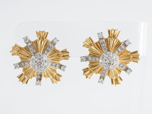 Vintage 1950's Mid-Century Starburst Diamond Earrings in Yellow Gold