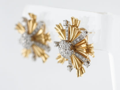Vintage 1950's Mid-Century Starburst Diamond Earrings in Yellow Gold