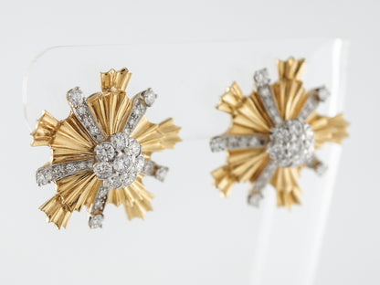 Vintage 1950's Mid-Century Starburst Diamond Earrings in Yellow Gold
