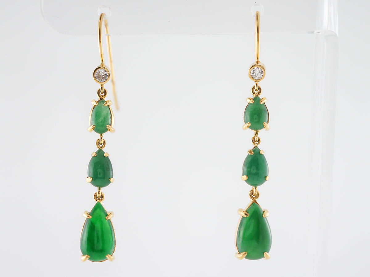 Vintage Jade Earrings w/ Diamonds in 14k Yellow Gold