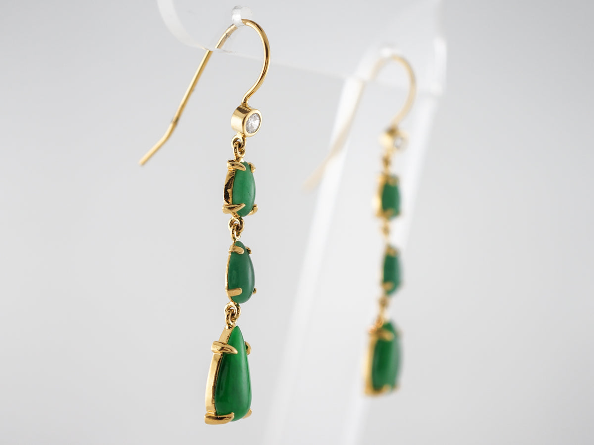 Vintage Jade Earrings w/ Diamonds in 14k Yellow Gold