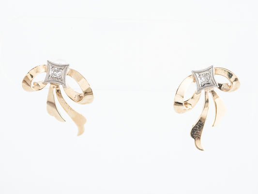 Vintage Earrings Retro .06 Round Brilliant Cut Diamonds in 14k Yellow Gold