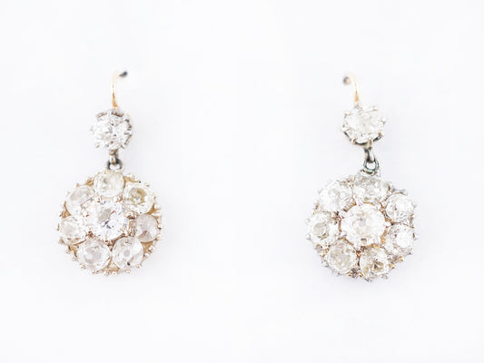 Vintage Earrings Victorian 3.00 Old Mine Cut Diamonds in 18k Yellow Gold