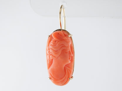 Vintage Earrings Victorian Carved Coral in 14k Yellow Gold