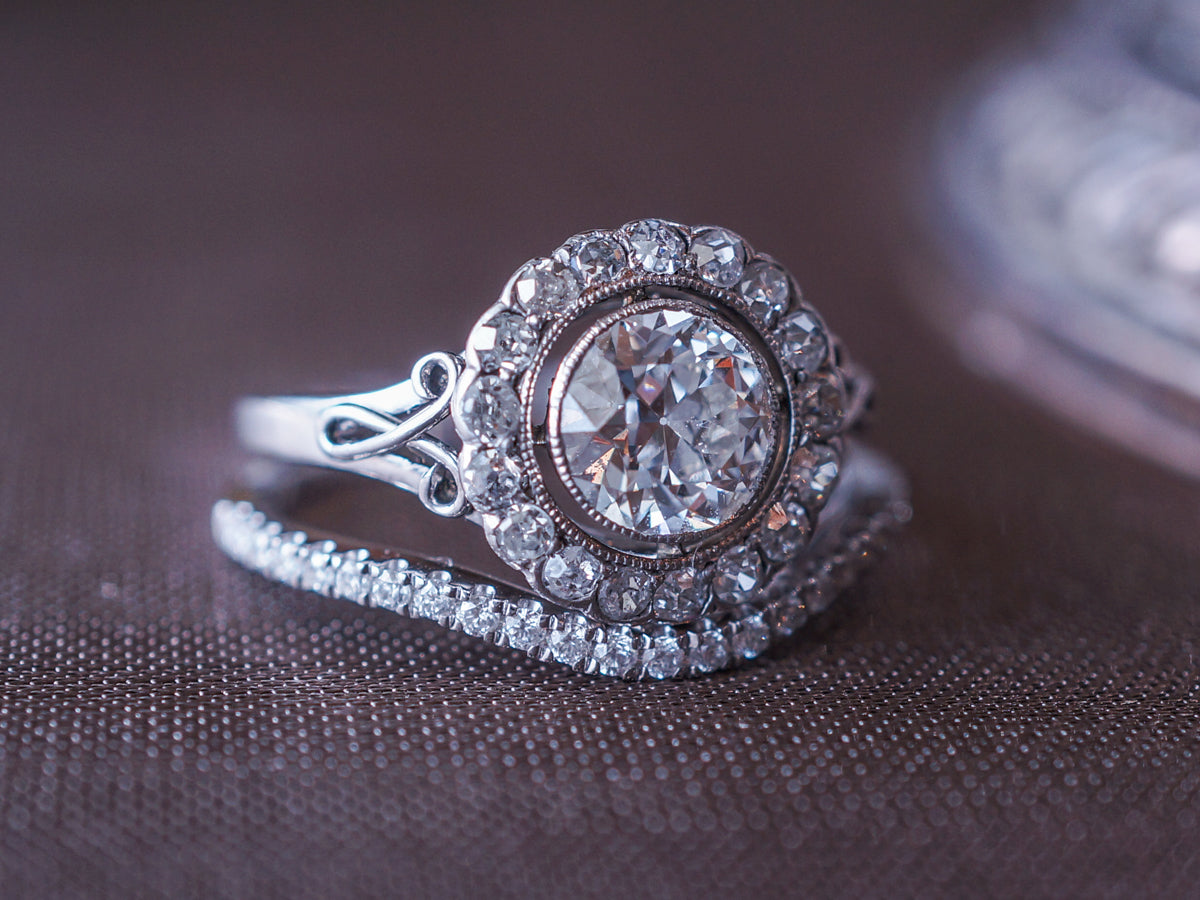 Vintage Edwardian Diamond Cluster Engagement Ring in Platinum