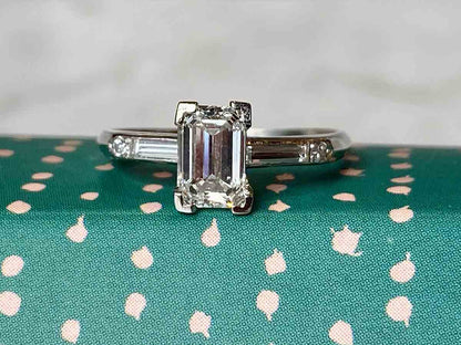 Vintage Emerald Cut Diamond Engagement Ring in Platinum