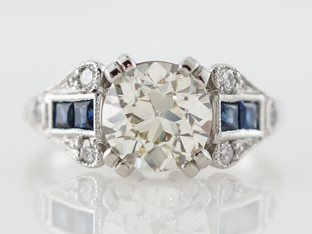 1.5 Carat Old Euro Diamond Engagement Ring Art Deco