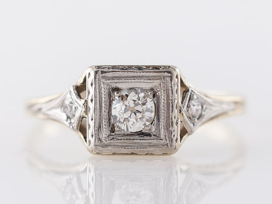 .17 Vintage Old Mine Cut Diamond Engagement Ring in Yellow & White Gold