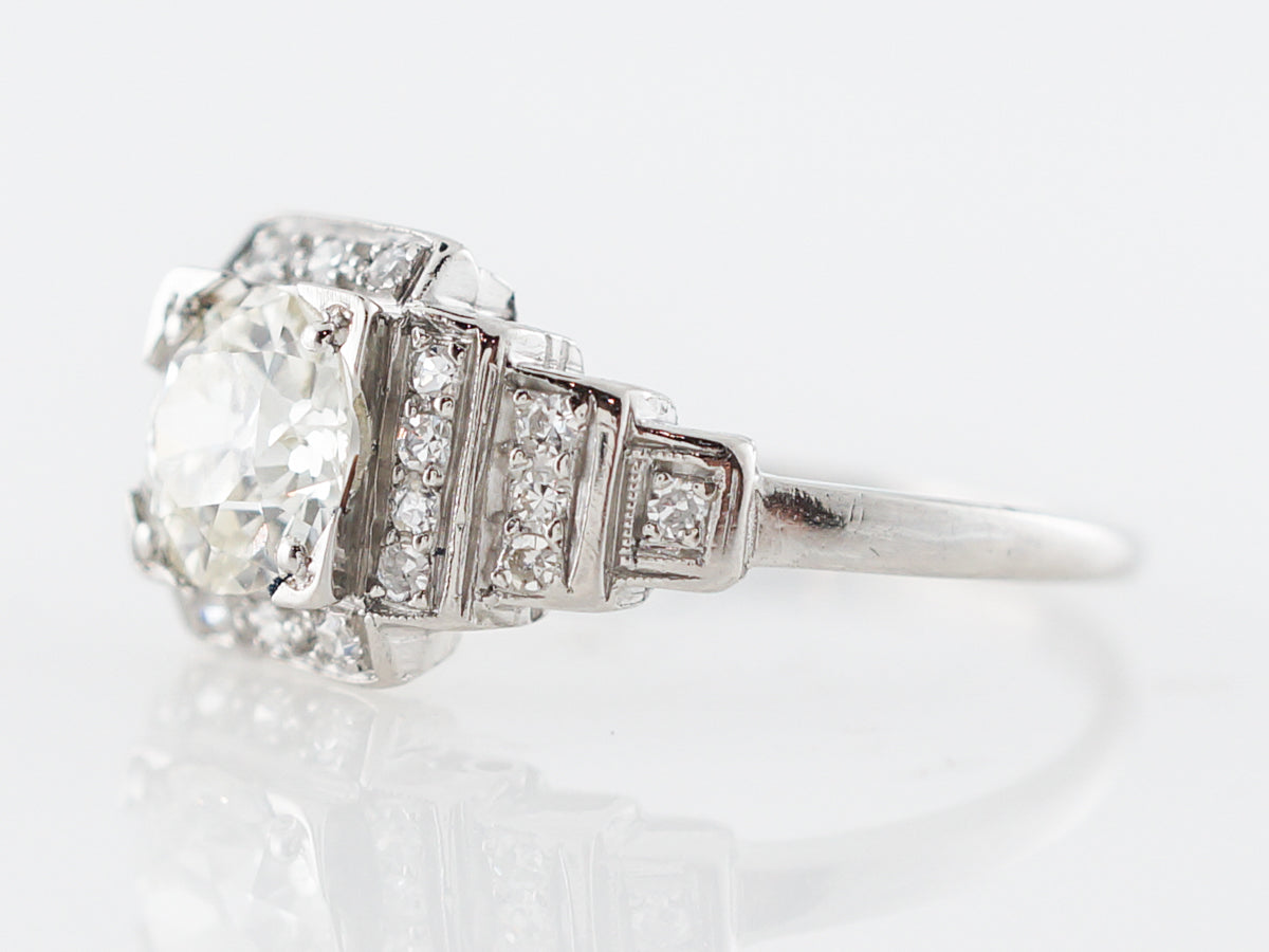 Vintage Art Deco Old European Cut Diamond Step Engagement Ring in Platinum