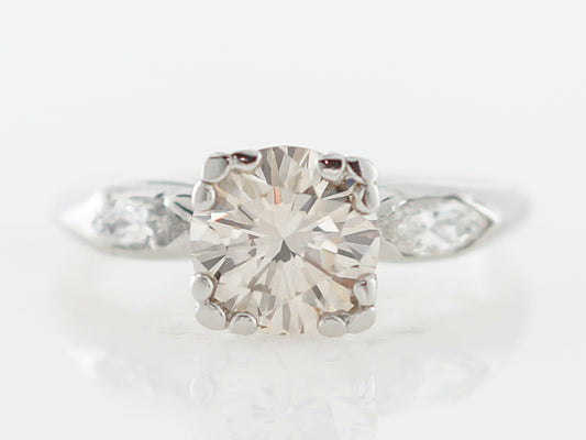 1930's Vintage Diamond Solitaire Engagement Ring w/ Marquis Accents in Platinum