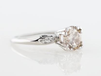 1930's Vintage Diamond Solitaire Engagement Ring w/ Marquis Accents in Platinum