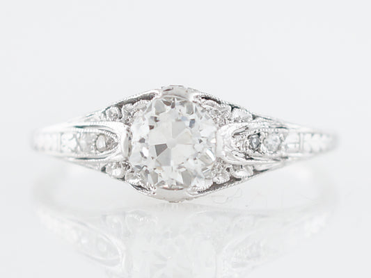 Vintage Engagement Ring Art Deco GIA .85 Old European Cut Diamond in Platinum