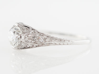 Vintage Engagement Ring Art Deco GIA .85 Old European Cut Diamond in Platinum