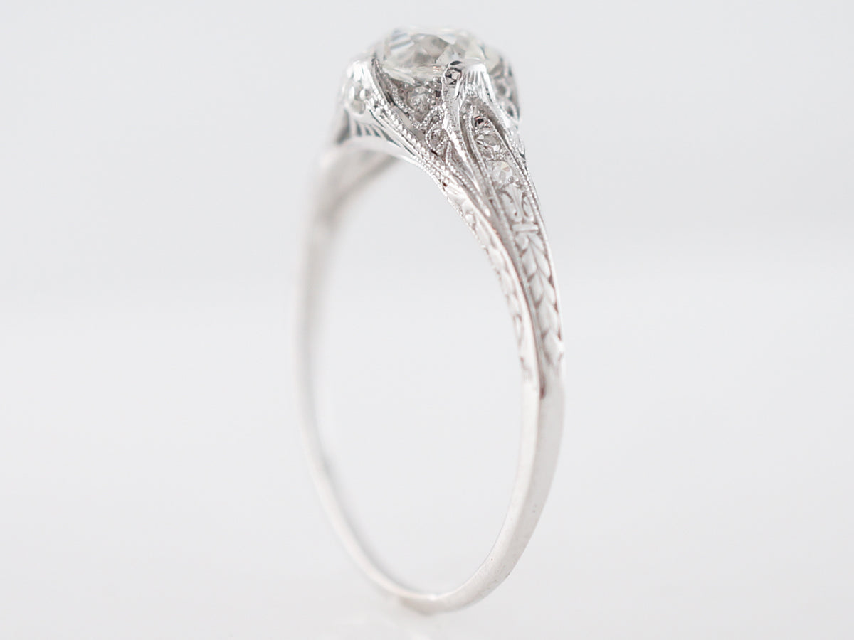Vintage Engagement Ring Art Deco GIA .85 Old European Cut Diamond in Platinum