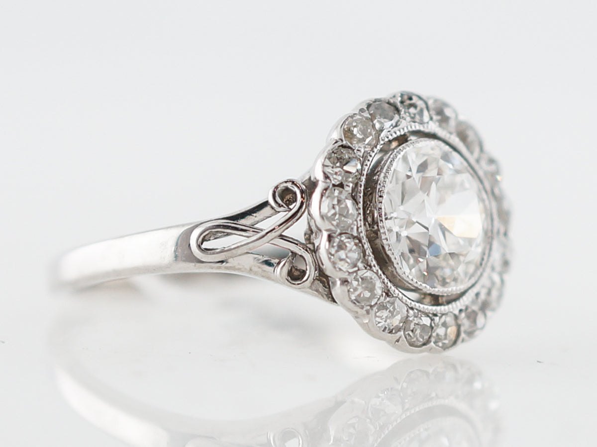 Vintage Edwardian Diamond Cluster Engagement Ring in Platinum