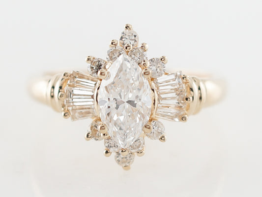 Vintage 1950's Marquis Diamond Engagement Ring in Yellow Gold