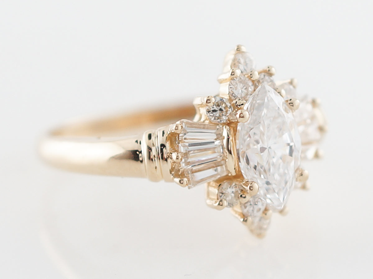 Vintage 1950's Marquis Diamond Engagement Ring in Yellow Gold