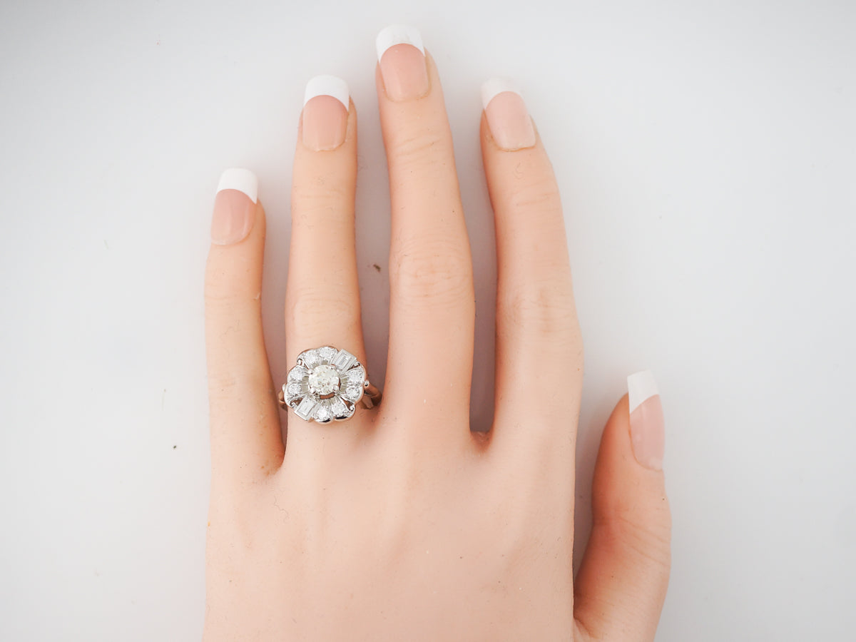Vintage 1950's Diamond Cluster Engagement Ring in Platinum