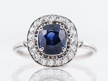 Vintage Engagement Ring Mid-Century 1.70 Oval Cut Sapphire in Platinum