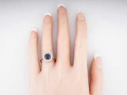 Vintage Engagement Ring Mid-Century 1.70 Oval Cut Sapphire in Platinum