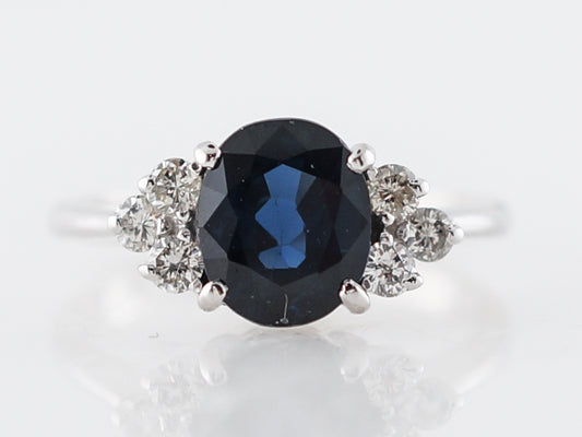 Vintage Engagement Ring Mid-Century 1.95 Oval Cut Sapphire in 14k White Gold