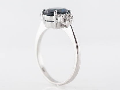 Vintage Engagement Ring Mid-Century 1.95 Oval Cut Sapphire in 14k White Gold