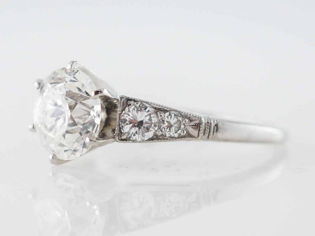 Vintage Engagement Ring Mid-Century GIA 1.87 Old European Cut Diamond in Platinum