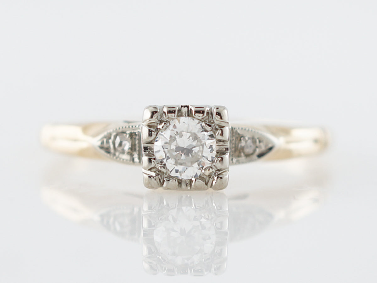 Vintage Solitaire Diamond Engagement Ring in 14k Yellow & White Gold