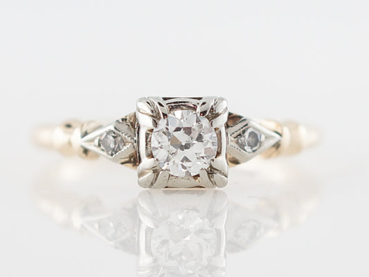 Vintage Engagement Ring Retro .29 Transitional Cut Diamond in 14k Yellow &amp; White Gold