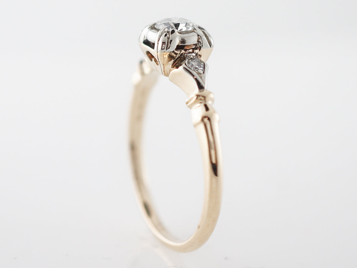 Vintage Engagement Ring Retro .29 Transitional Cut Diamond in 14k Yellow &amp; White Gold