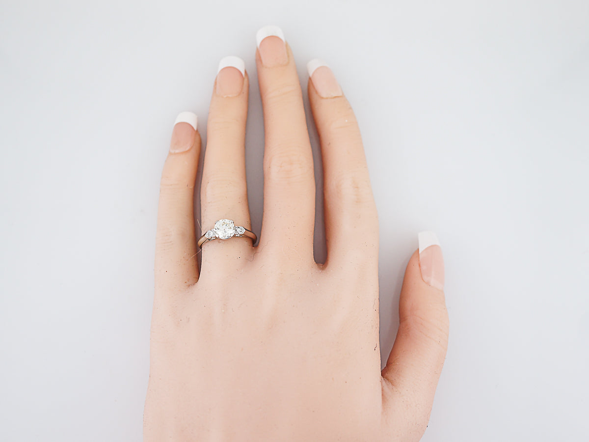 Vintage Engagement Ring Retro .74 Round Brilliant Cut Diamond in Platinum