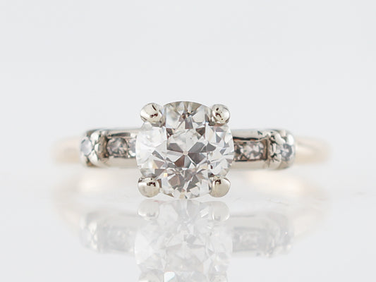 Vintage Engagement Ring Retro .88 Old European Cut Diamond in 14k Yellow & White Gold