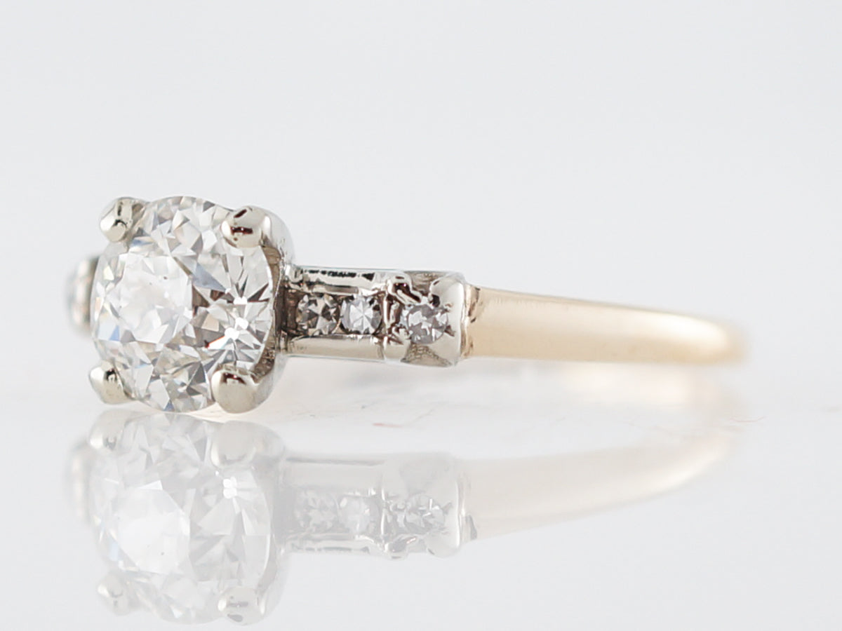 Vintage Engagement Ring Retro .88 Old European Cut Diamond in 14k Yellow & White Gold