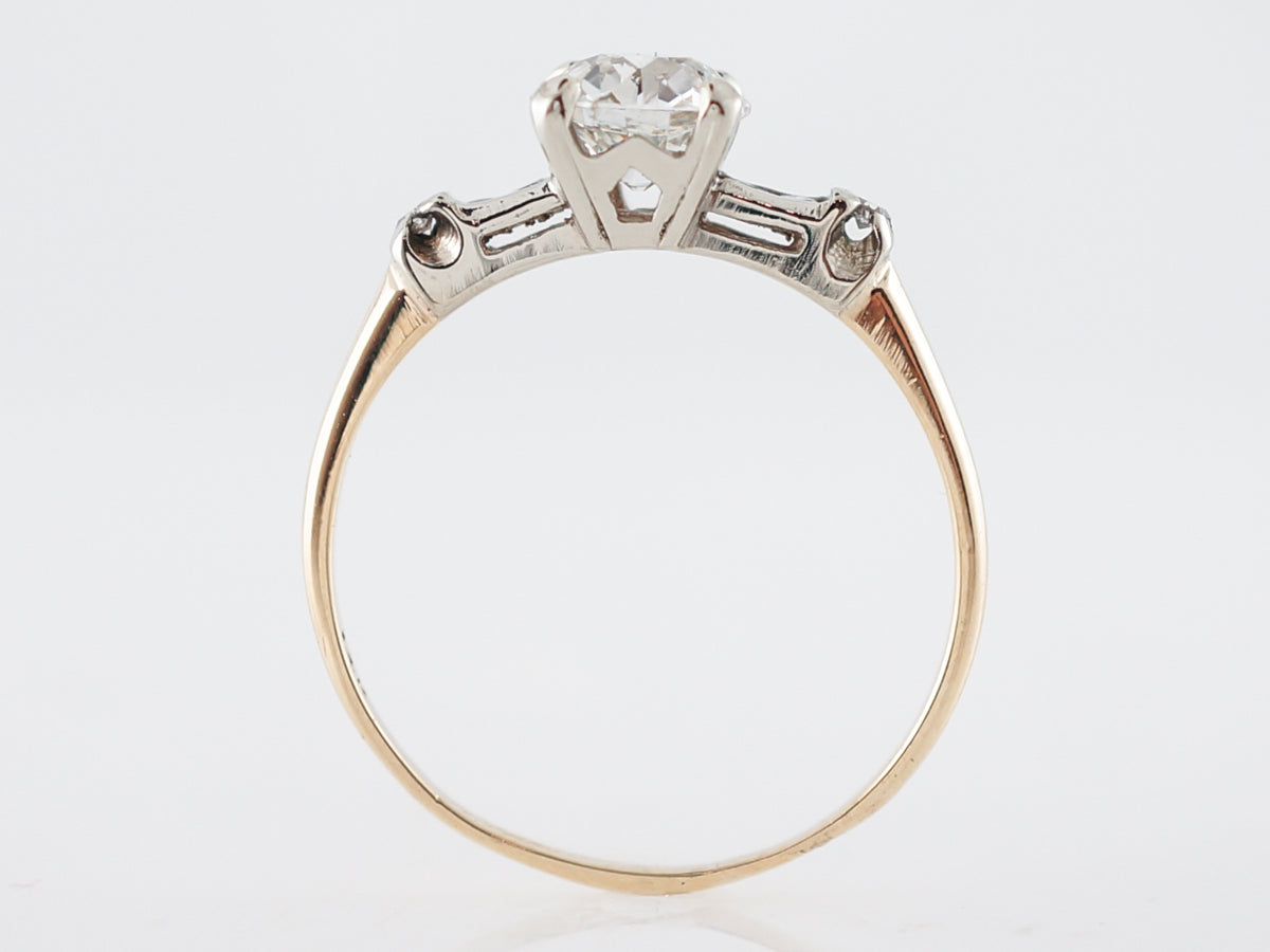 Vintage Engagement Ring Retro .88 Old European Cut Diamond in 14k Yellow & White Gold