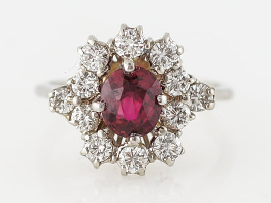 Vintage Right Hand Ring Retro .97 Oval Cut Ruby in 18k White Gold