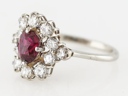 Vintage Right Hand Ring Retro .97 Oval Cut Ruby in 18k White Gold