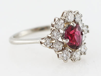 Vintage Right Hand Ring Retro .97 Oval Cut Ruby in 18k White Gold