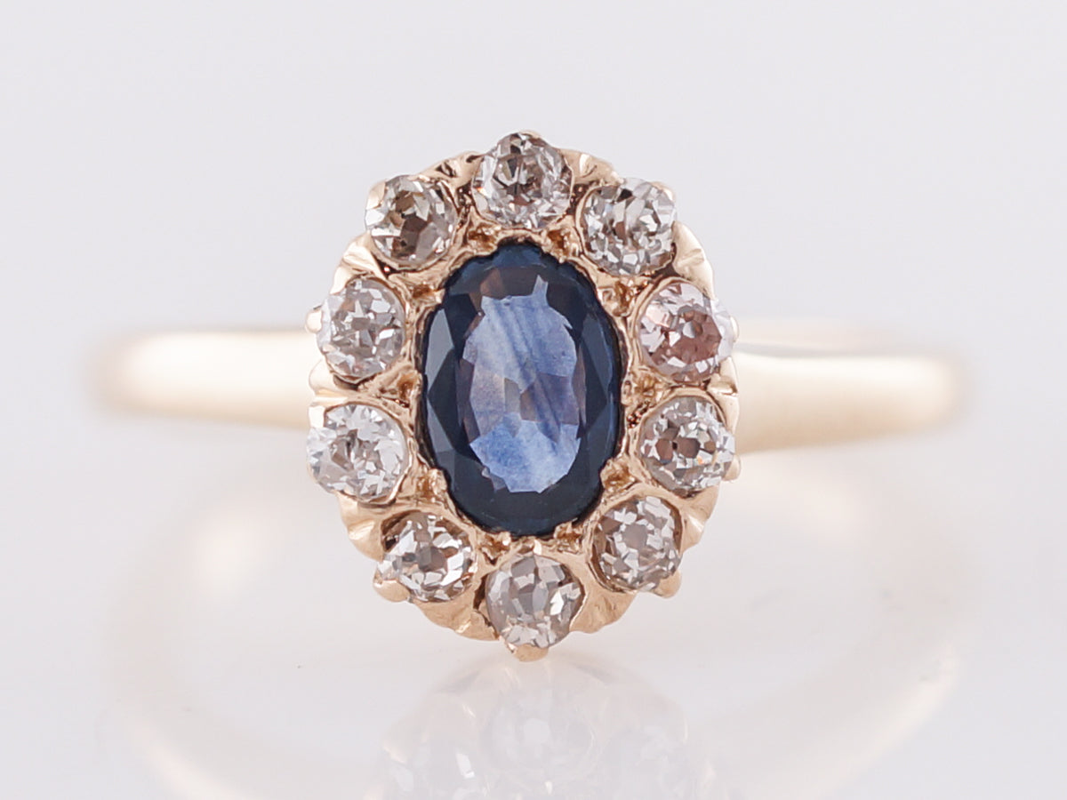 Vintage Engagement Ring Victorian .39 Oval Cut Sapphire in 14k Yellow Gold