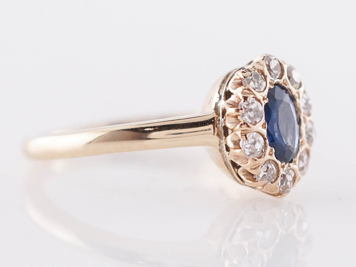 Vintage Engagement Ring Victorian .39 Oval Cut Sapphire in 14k Yellow Gold
