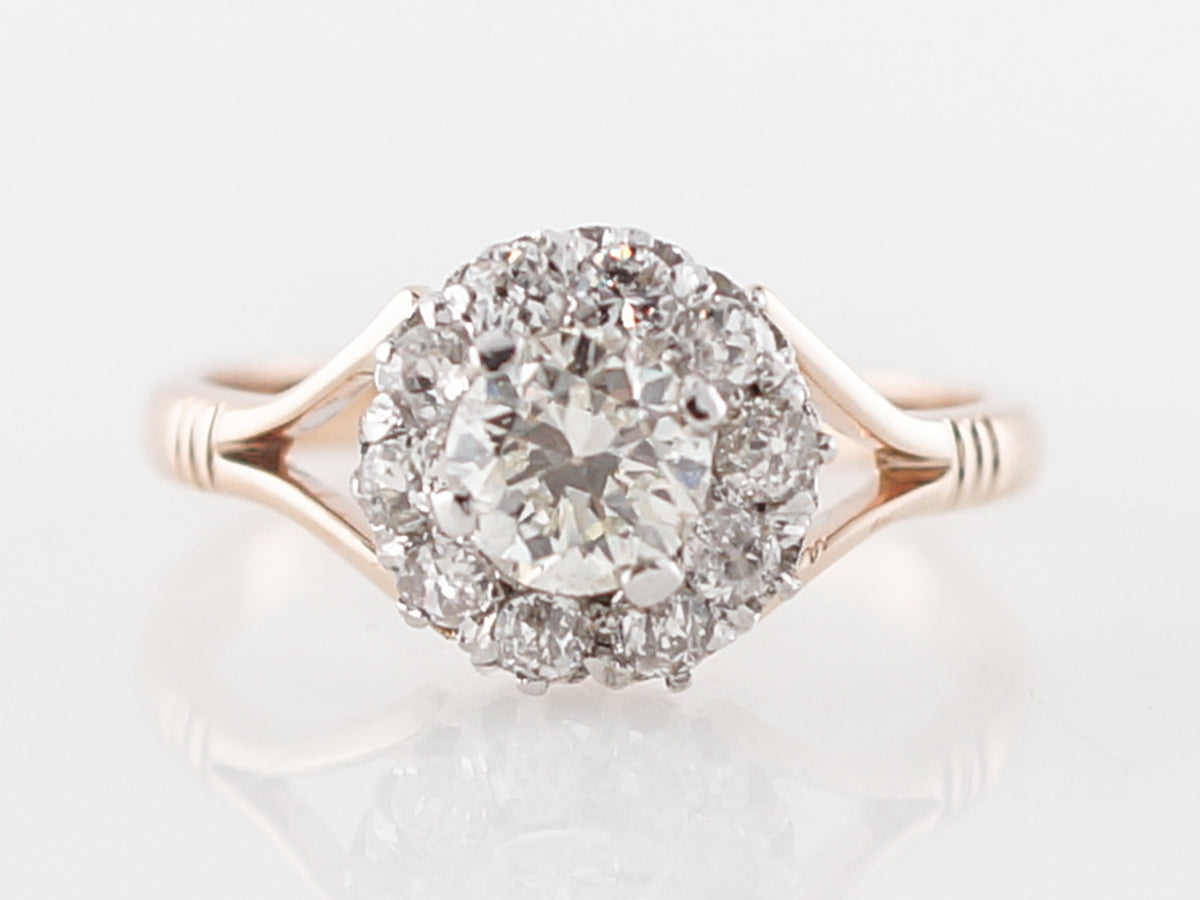 Vintage Victorian Split Shank Diamond Cluster Engagement Ring in Rose Gold